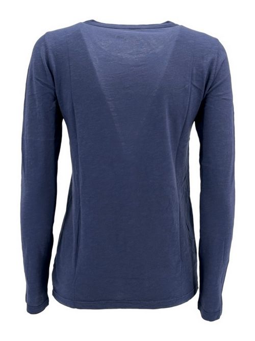 Women's crew-neck long-sleeved blue slub cotton t-shirt Velvet | LIZZIE03BLUE CHIP